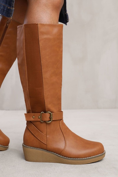 Where's That From 'Jacinta' Wedge Heel Knee High Boots With Elastic Panel