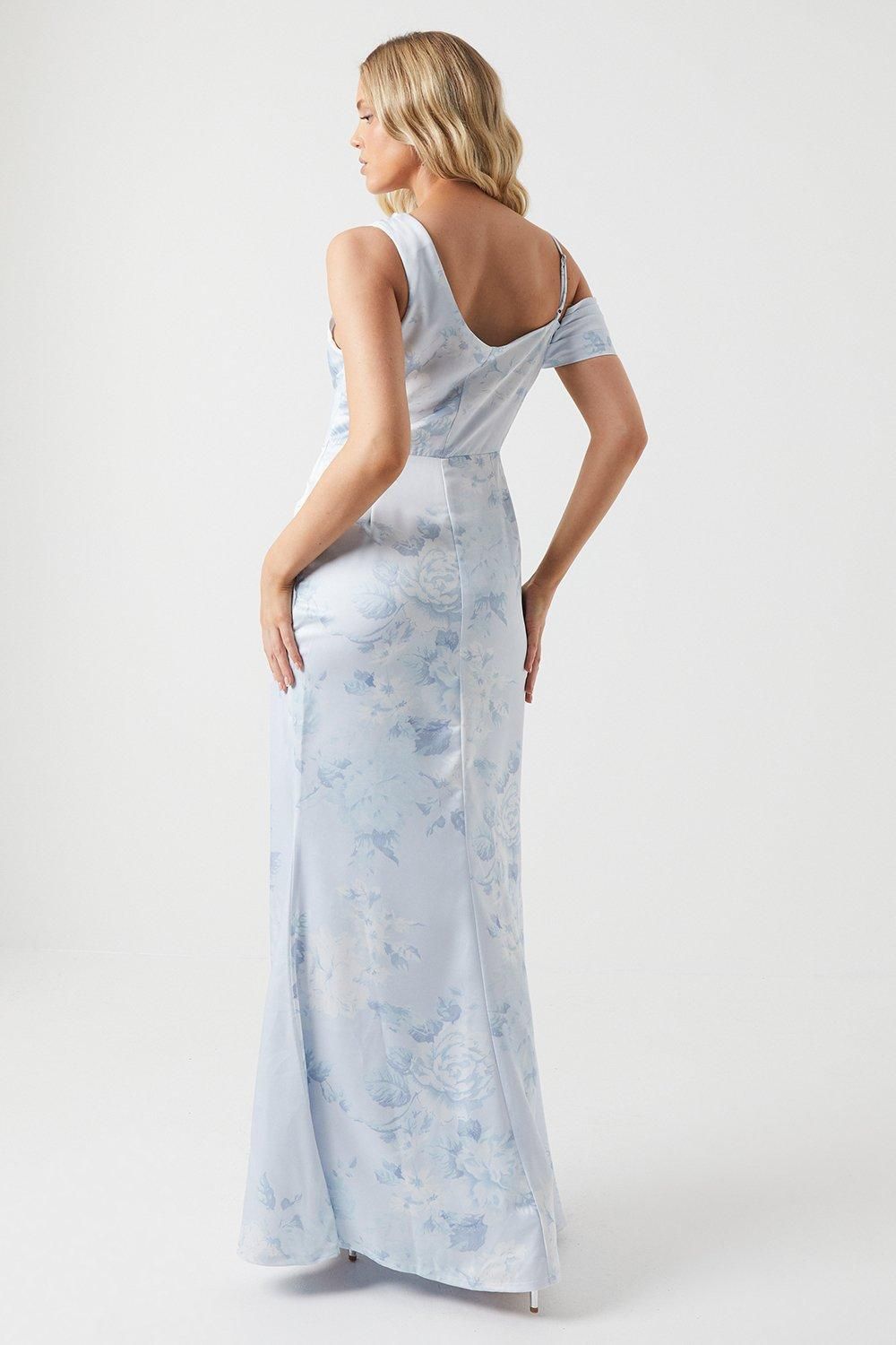 Coast Printed Asymmetric Sleeve Bridesmaid Dress Blue image 4