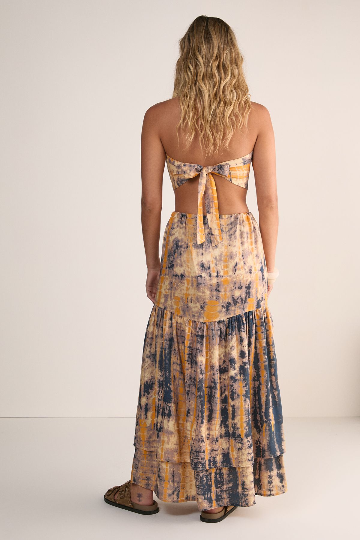 NastyGal Tie Dye Tiered Maxi Skirt Yellow image 3