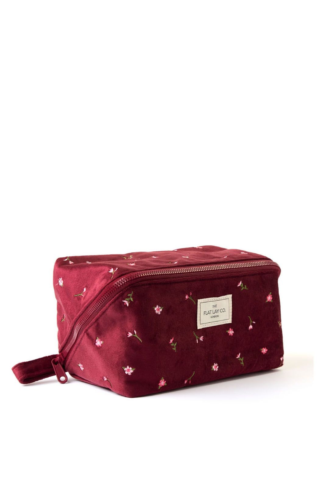 The Flat Lay Co Makeup Box Bag - Ditsy Roses & Flowers Burgundy Embroidered Velvet Multi image 4