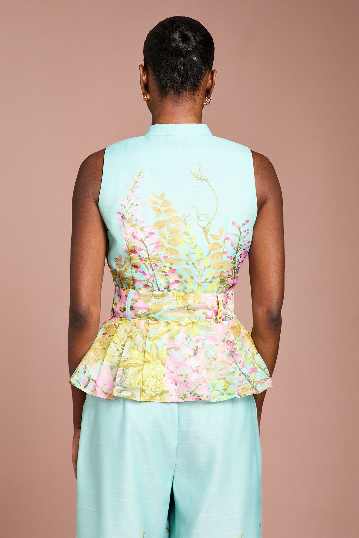 Coast Placement Print Button Through Belted Blouse Duck Egg Blue image 3