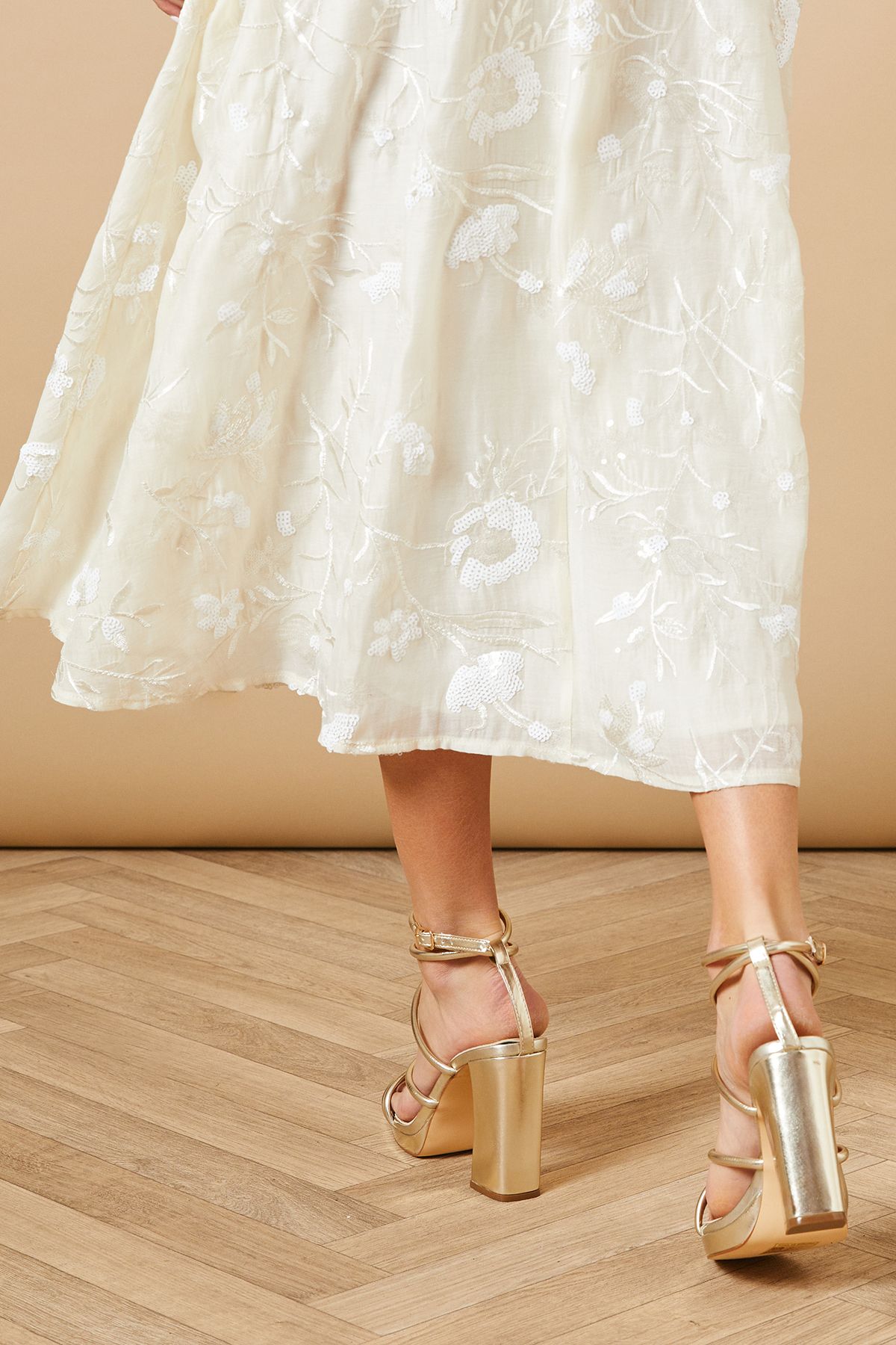 Oasis Evristine Faux Leather Strappy Platform High Block Heel Sandals Gold image 4