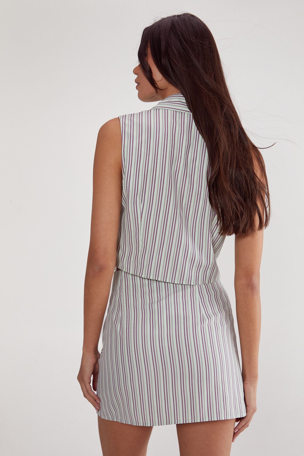 NastyGal Stripe Tie Front Collared Vest Mint image 4