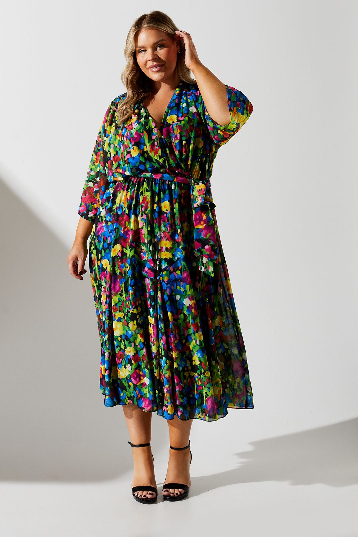Coast Plus Wrap Midi Dress In Ditsy Floral Print Black image 1