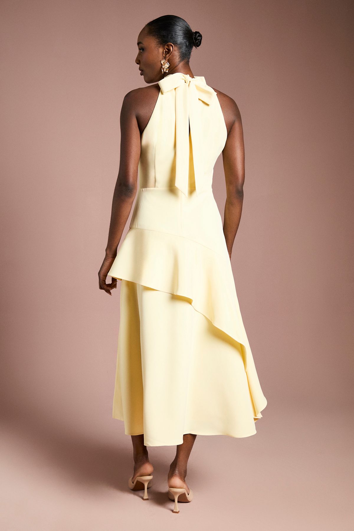 Coast High Neck Corsage Detail Midi Dress Lemon image 3