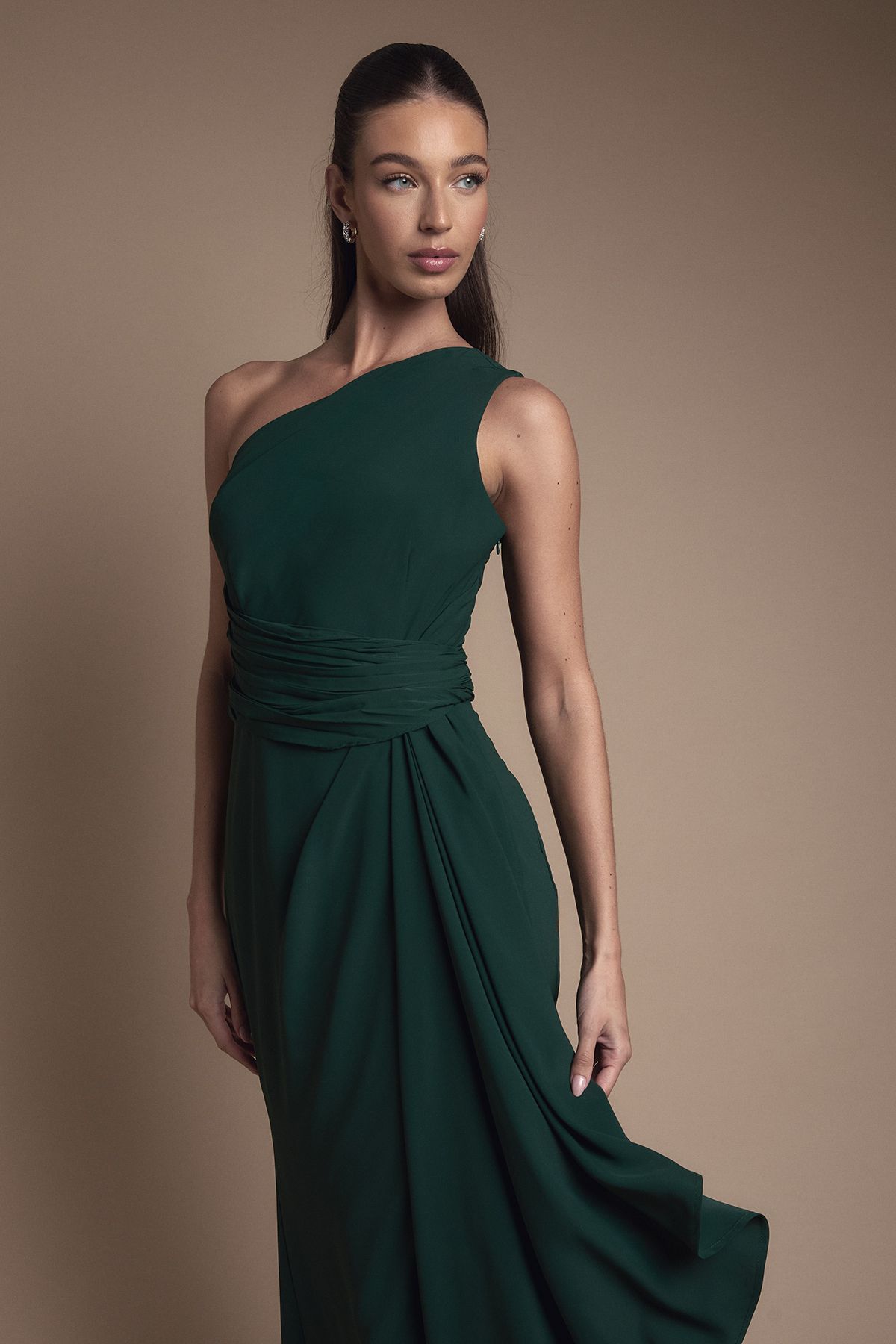 Coast One Shoulder Sash Waist Maxi Bridesmaid Dress Emerald image 2
