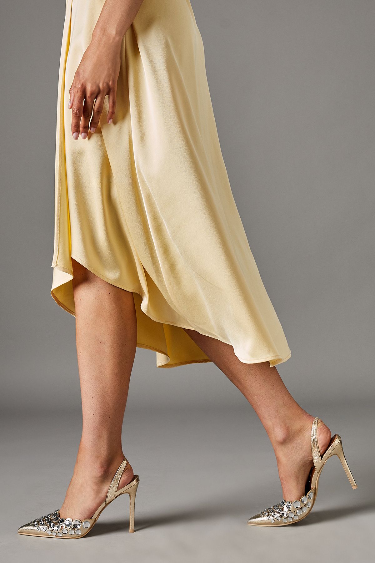 Coast Catalina Metallic Textile Embellished Slingback Very High Stiletto Heel Court Shoes Gold image 3