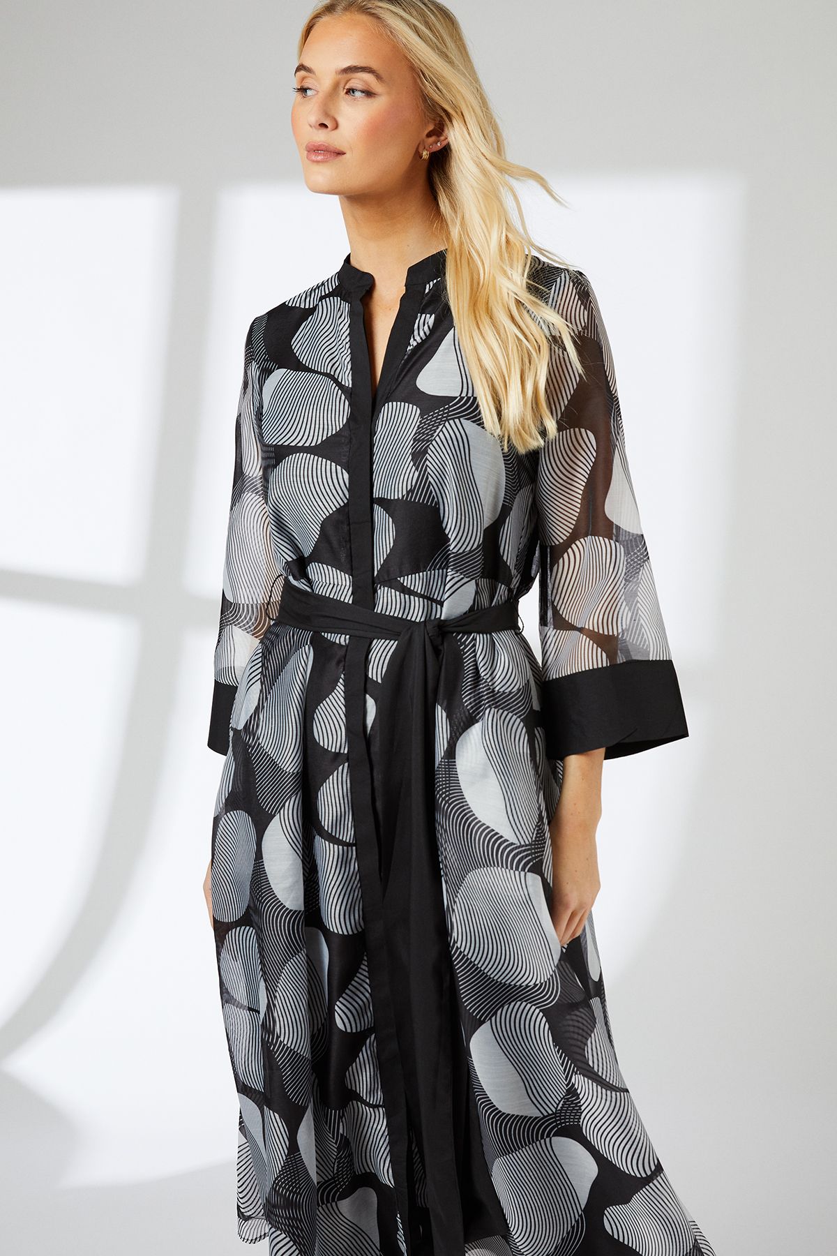 Principles Mono Belted Contrast Detail Collarless Shirt Dress Mono image 2