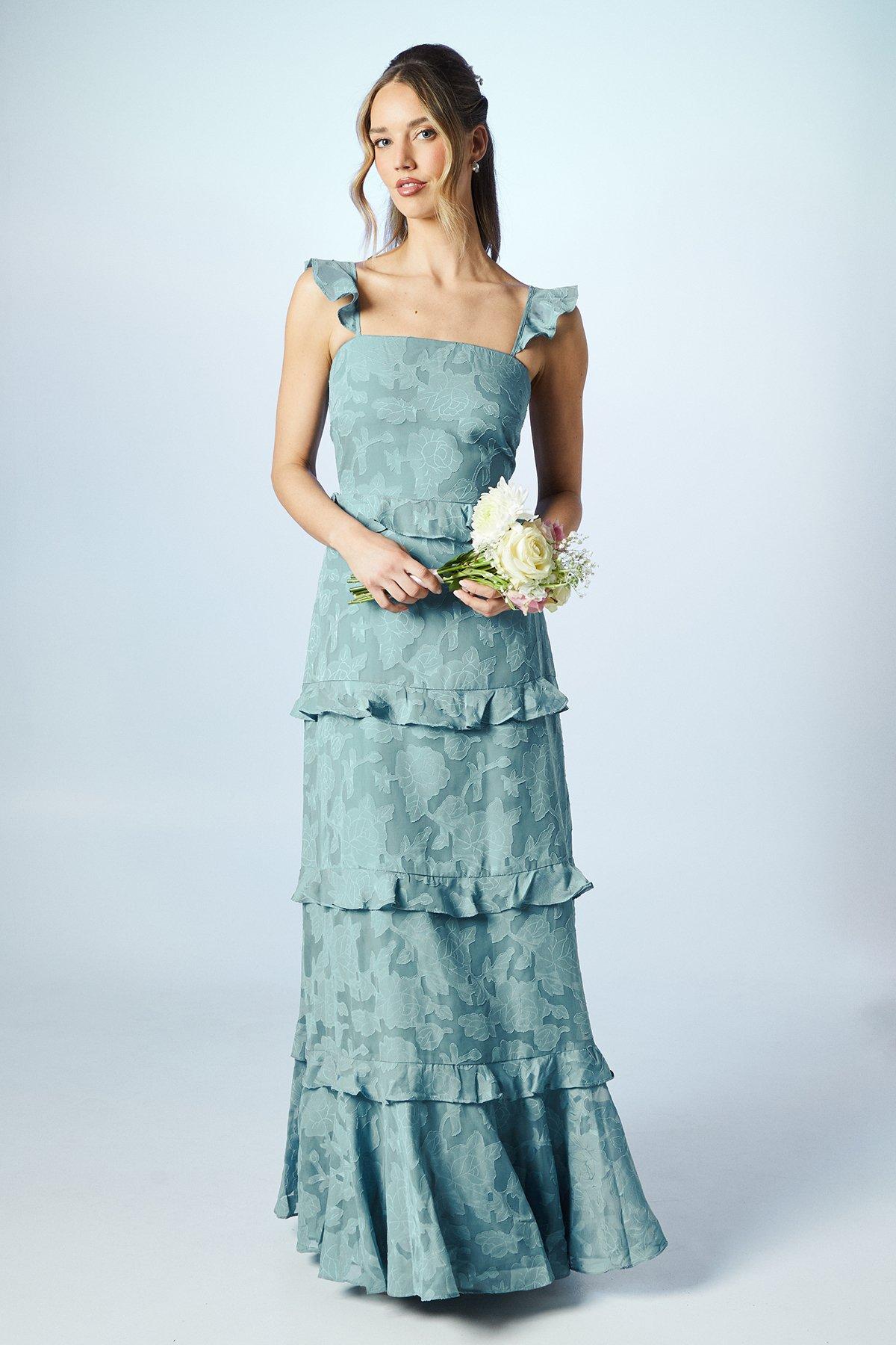 Oasis Rose Georgette Square Neck Bridesmaids Dress Dusty Blue image 1