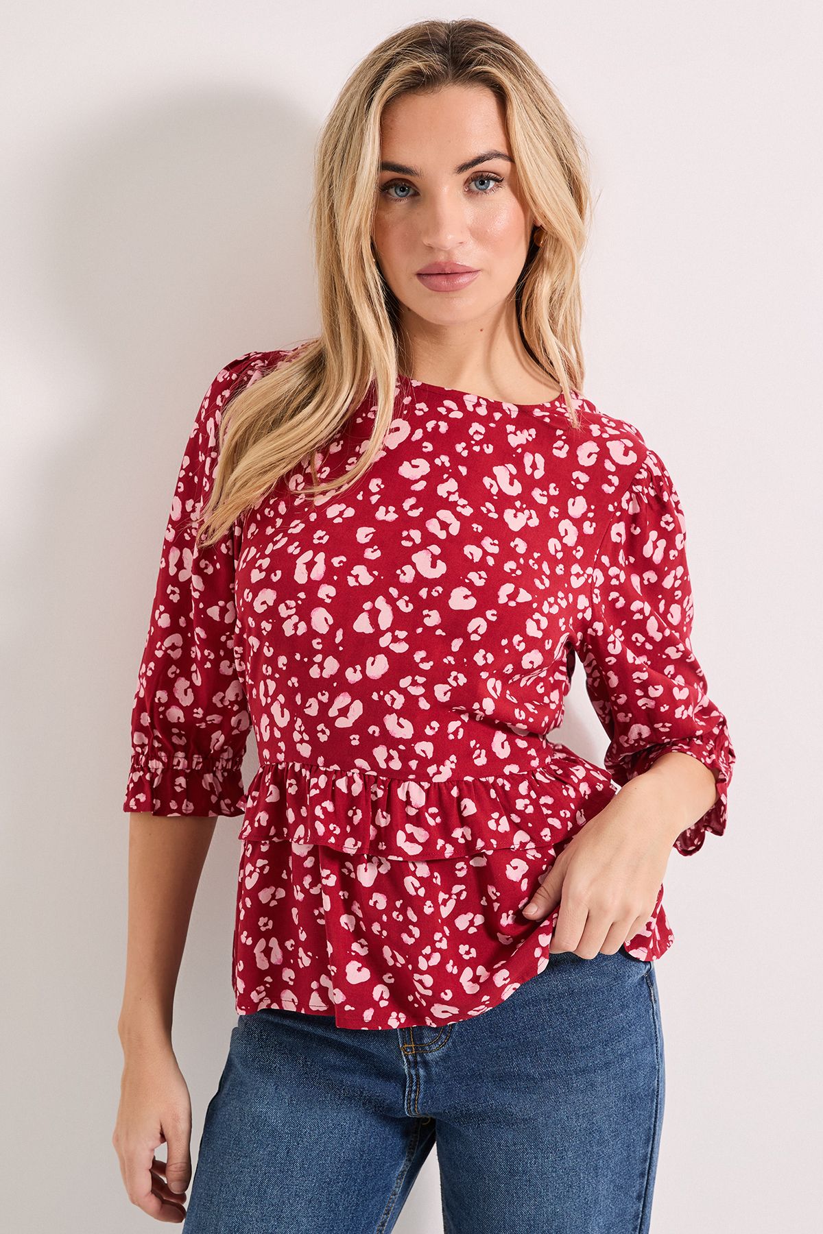 Dorothy Perkins Frill Peplum Hem Printed Blouse Pink image 1