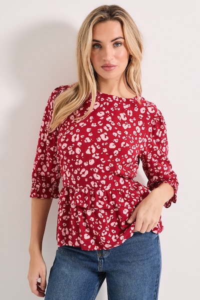 Dorothy Perkins Frill Peplum Hem Printed Blouse Pink