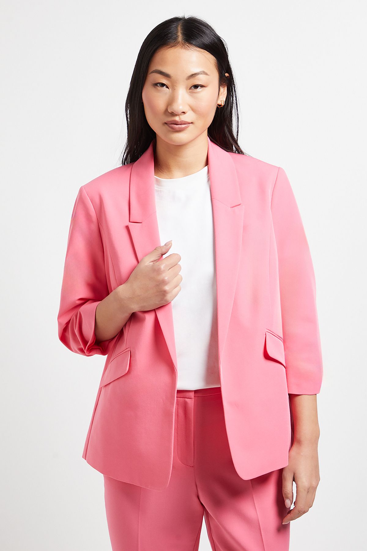 Dorothy Perkins Petite Ruched Sleeve Blazer Pink
