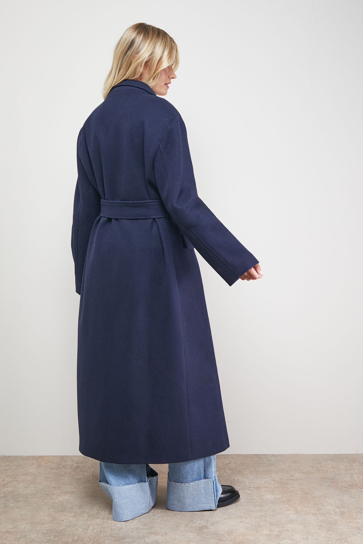 Oasis Tie Belt Detail Midi Coat Navy image 4