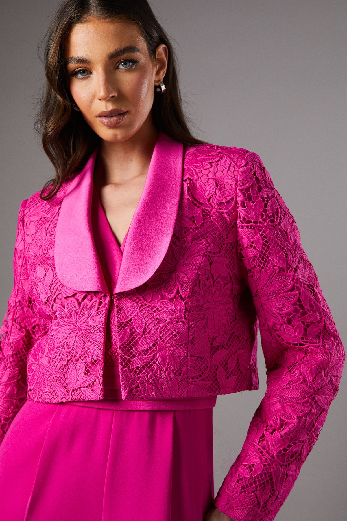 Coast Lace Crop Blazer With Satin Lapel Pink image 4