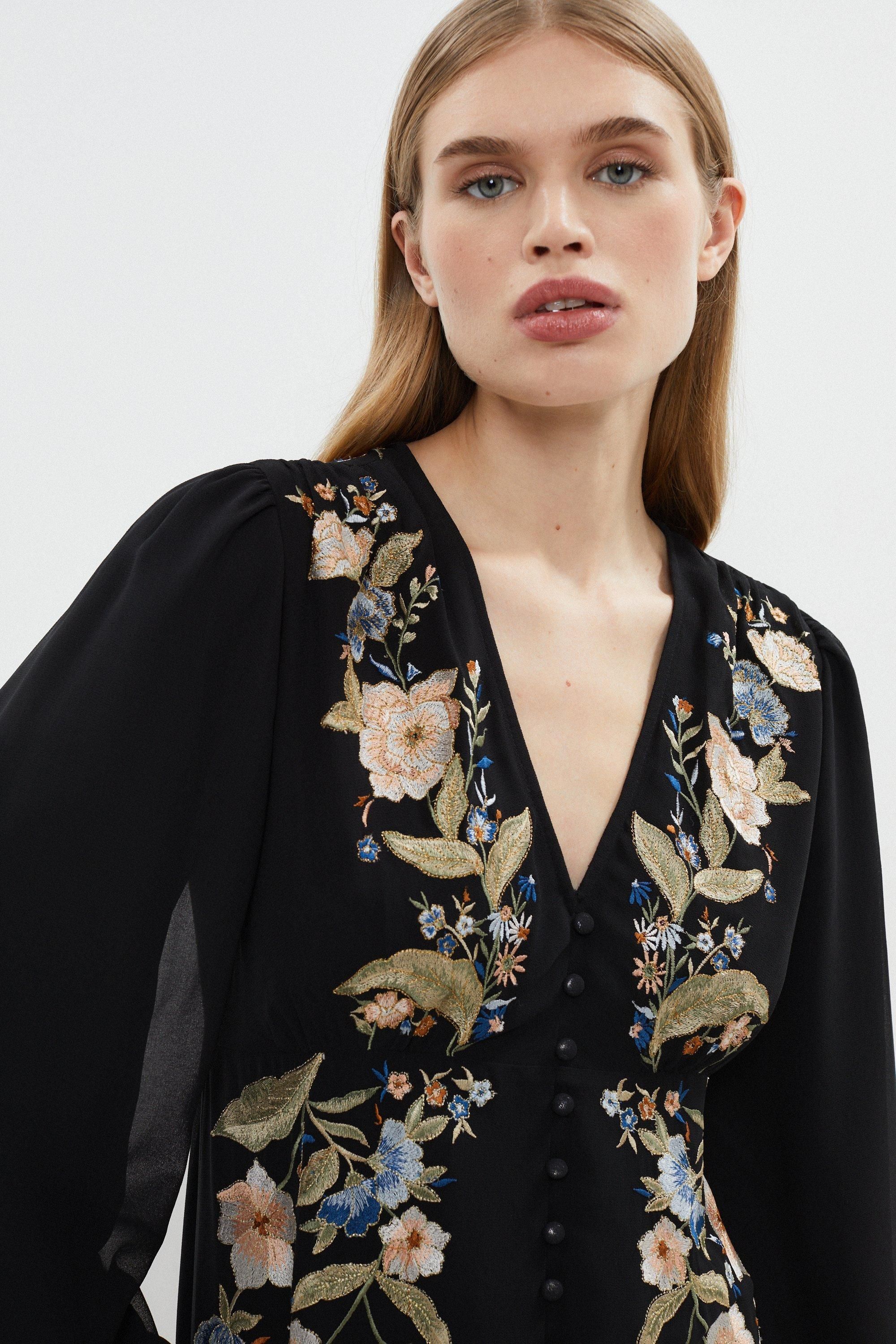 Coast Petite Mirrored Orchid Button Through Dress Black image 2