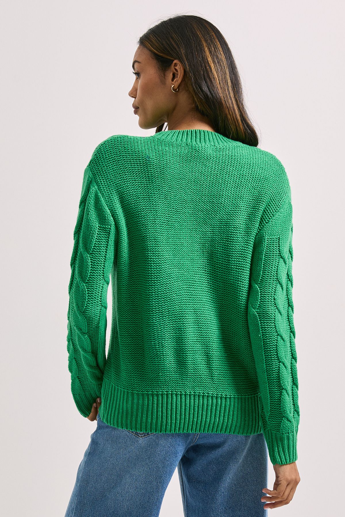 Dorothy Perkins Cable Knit Crew Neck Jumper Bright Green image 3