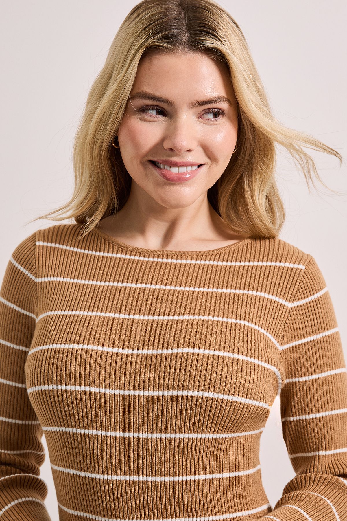 Dorothy Perkins Camel Slim Slash  Neck Knitted Mini Dress Camel image 4