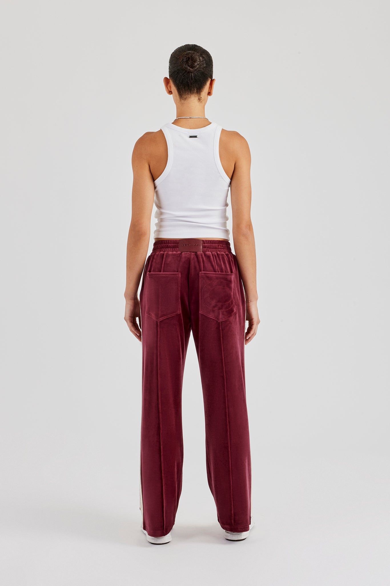 Cernucci Taping Wide Leg Velour Track Pant - Burgundy image 4