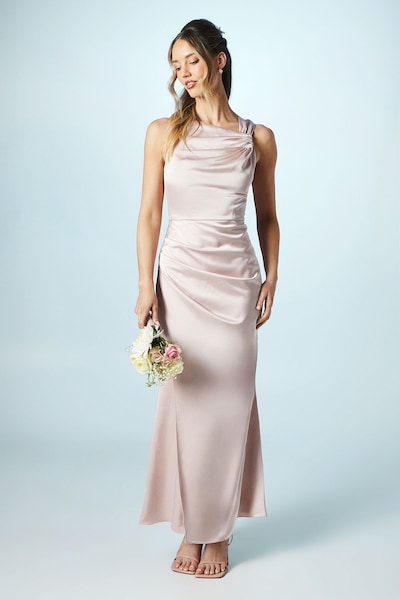 Coast Shoulder Detail Satin Maxi Bridesmaid Dress Blush