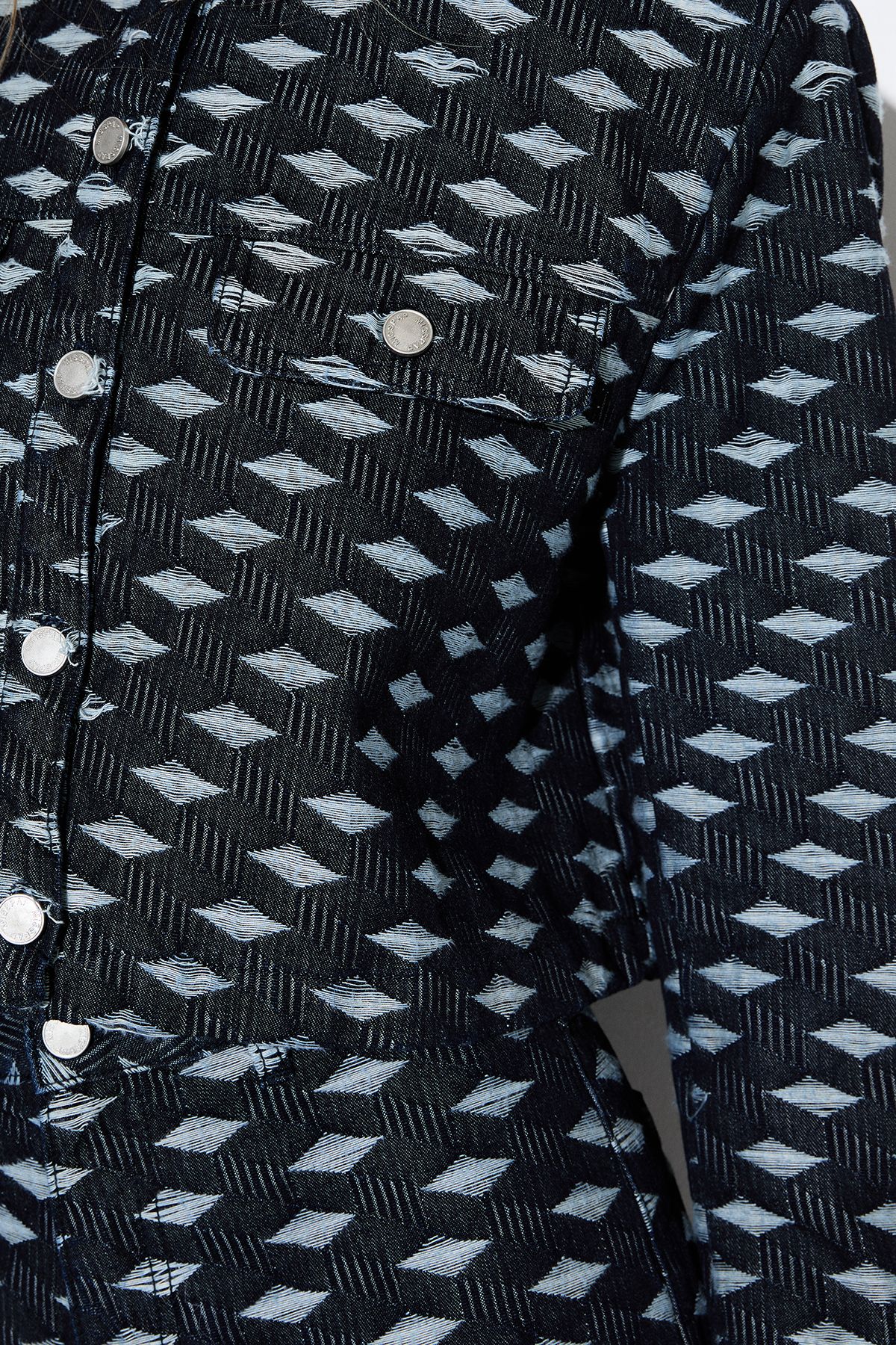 MissPap Premium Denim Diamond Textured Denim Trucker Jacket Indigo image 4