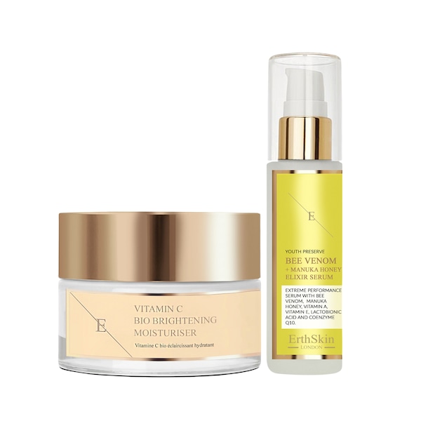 Erth Skin London Radiant Revival Duo Vitamin C Bio Brightening Moisturiser 50ml + Bee Venom & Manuka Honey Elixir Serum 60ml