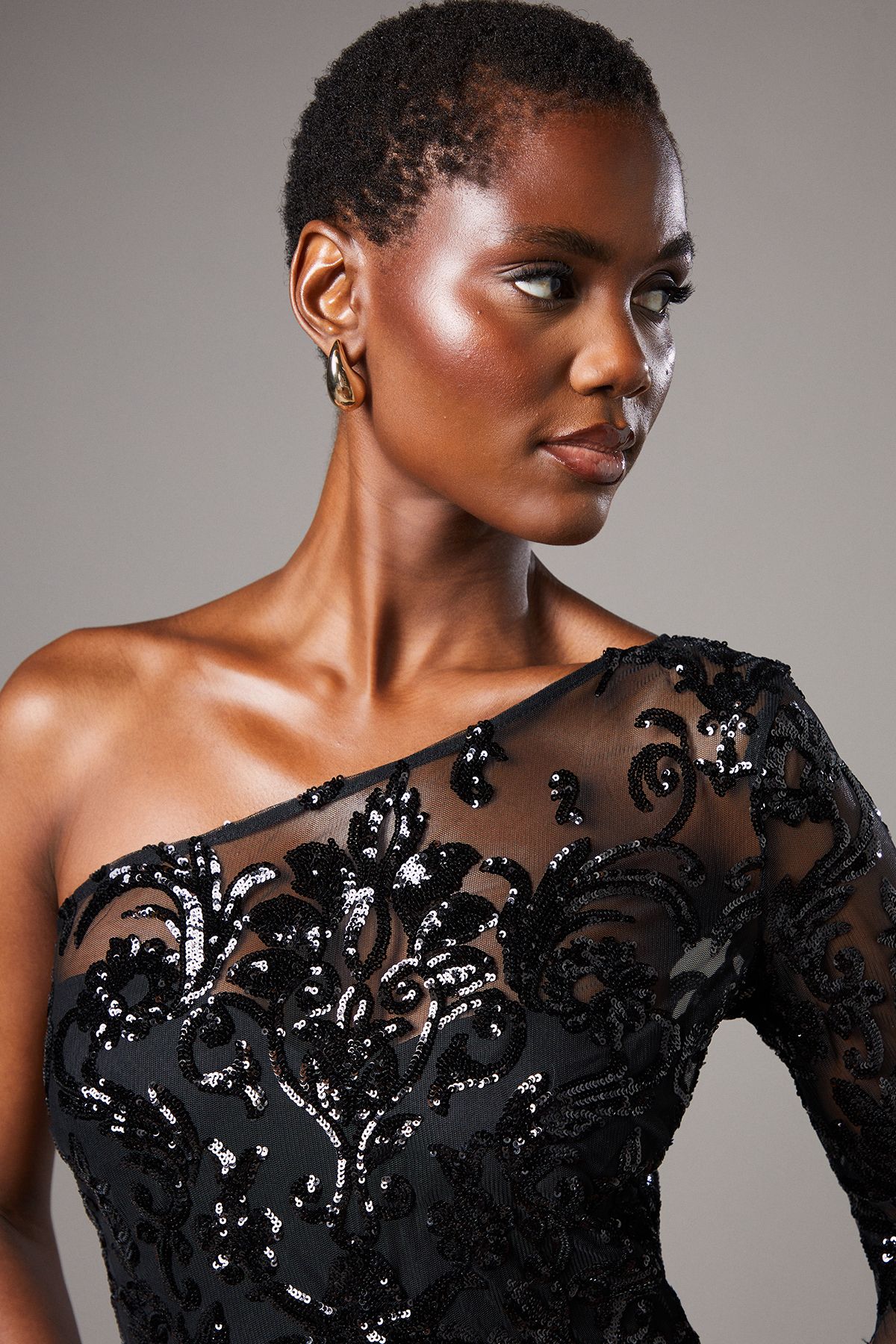 Coast One Shoulder Maxi Dress In Lace With Cape Sleeve Black image 4