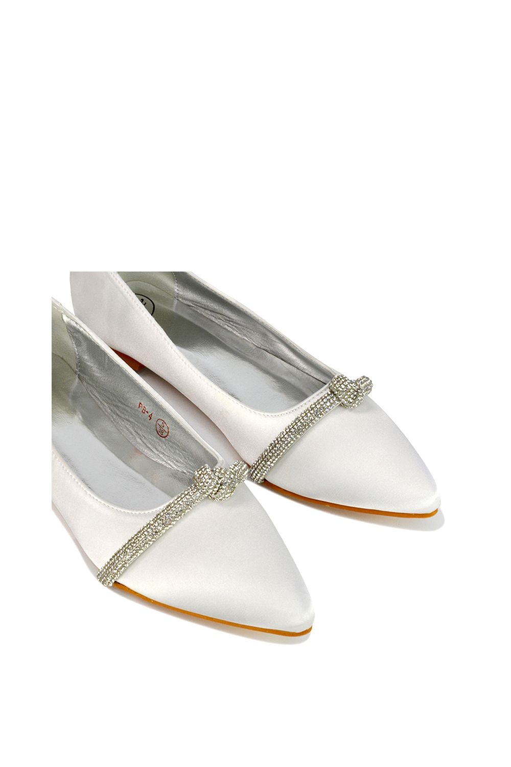 XY London 'Halley' Flat Heel Pointed Toe Sparkly Embellished Diamante Bridal Pumps image 3