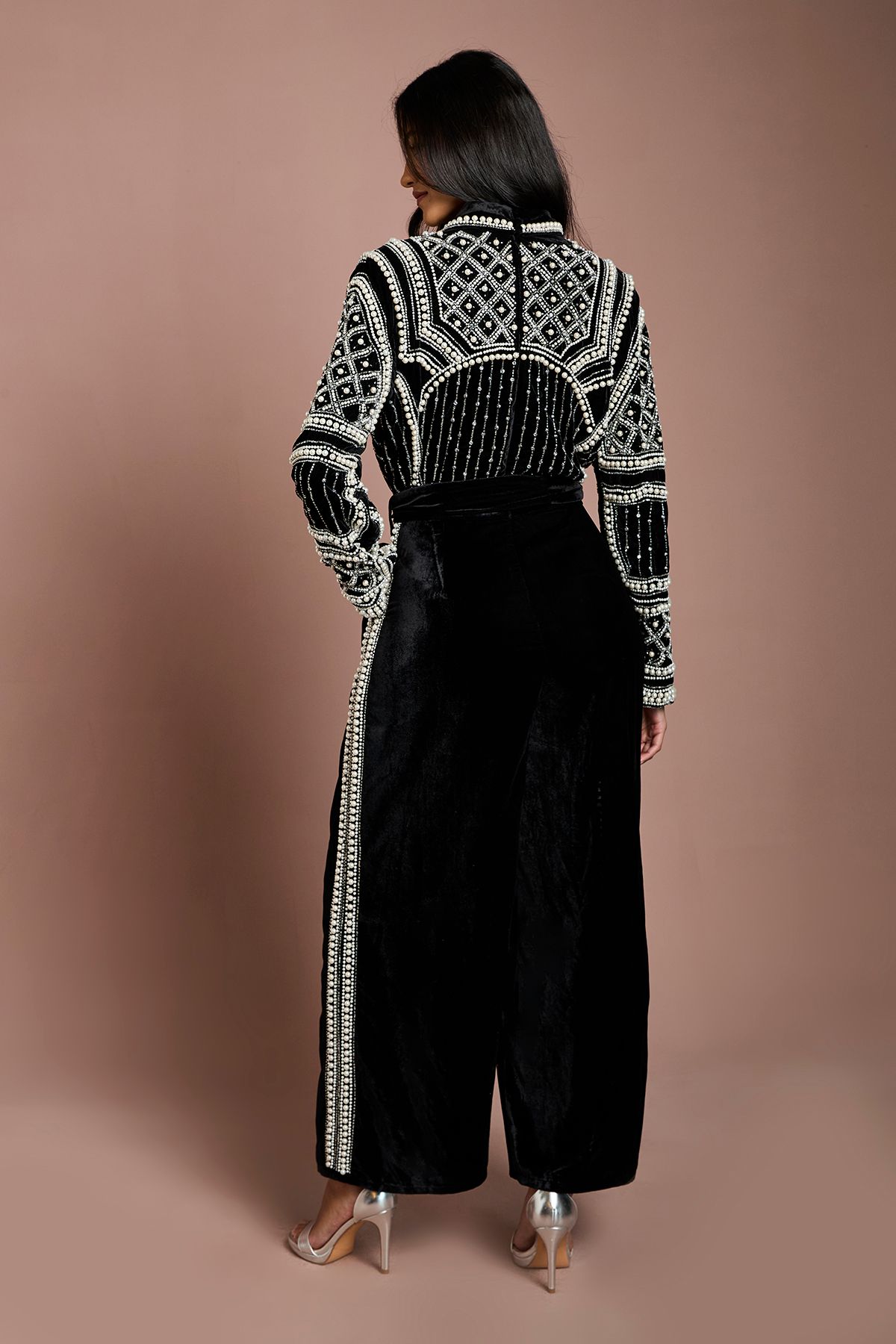 Coast Petite Beaded Velvet Wrap Jumpsuit Black image 3