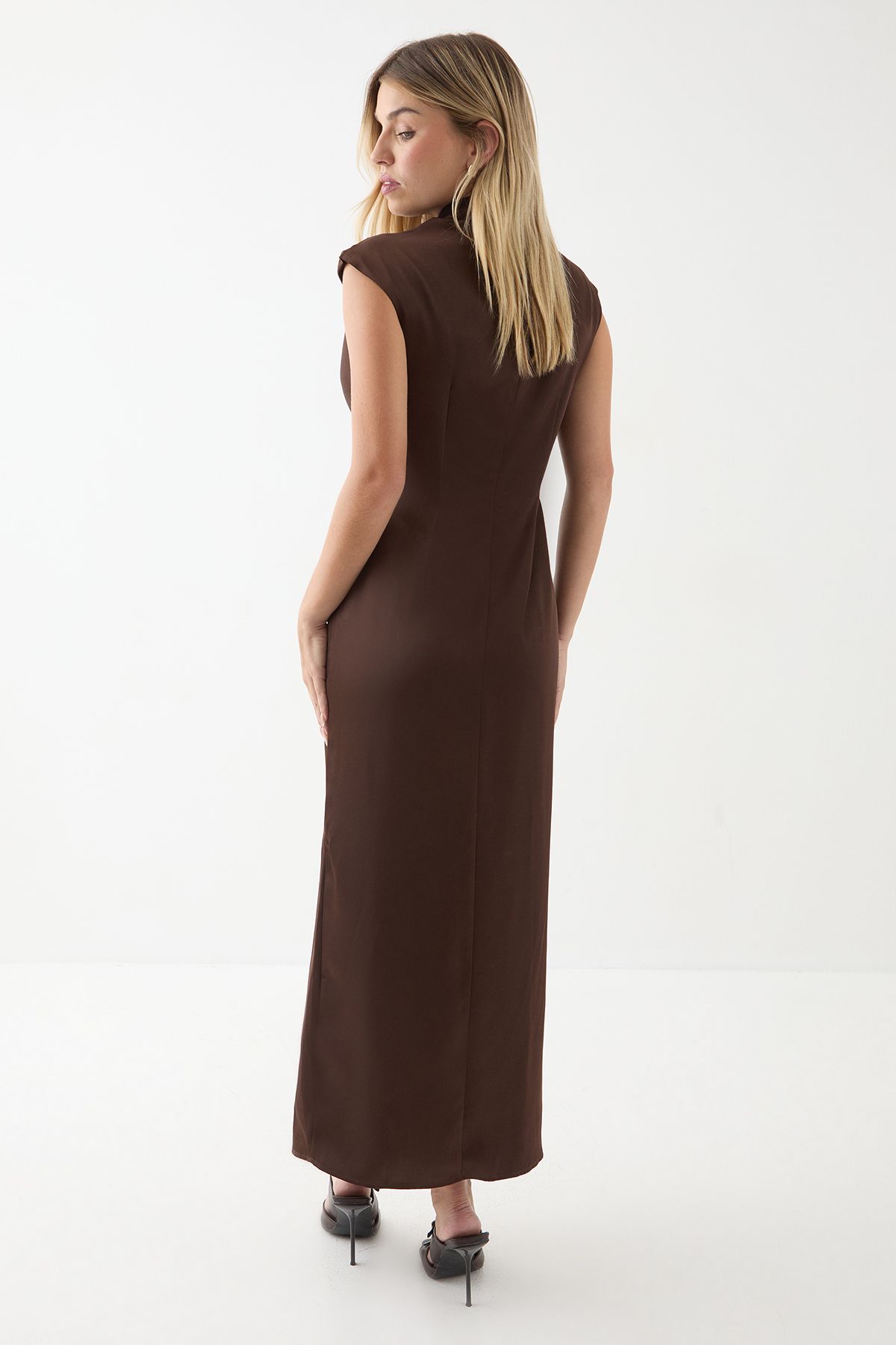MissPap Drape Neck Detail Midi Dress Chocolate image 3
