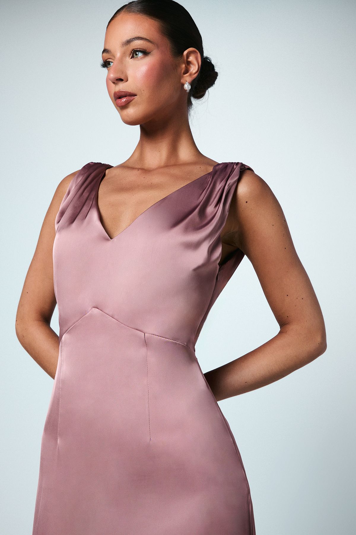 Coast Satin V Neck Bridesmaid Dress Mink image 4