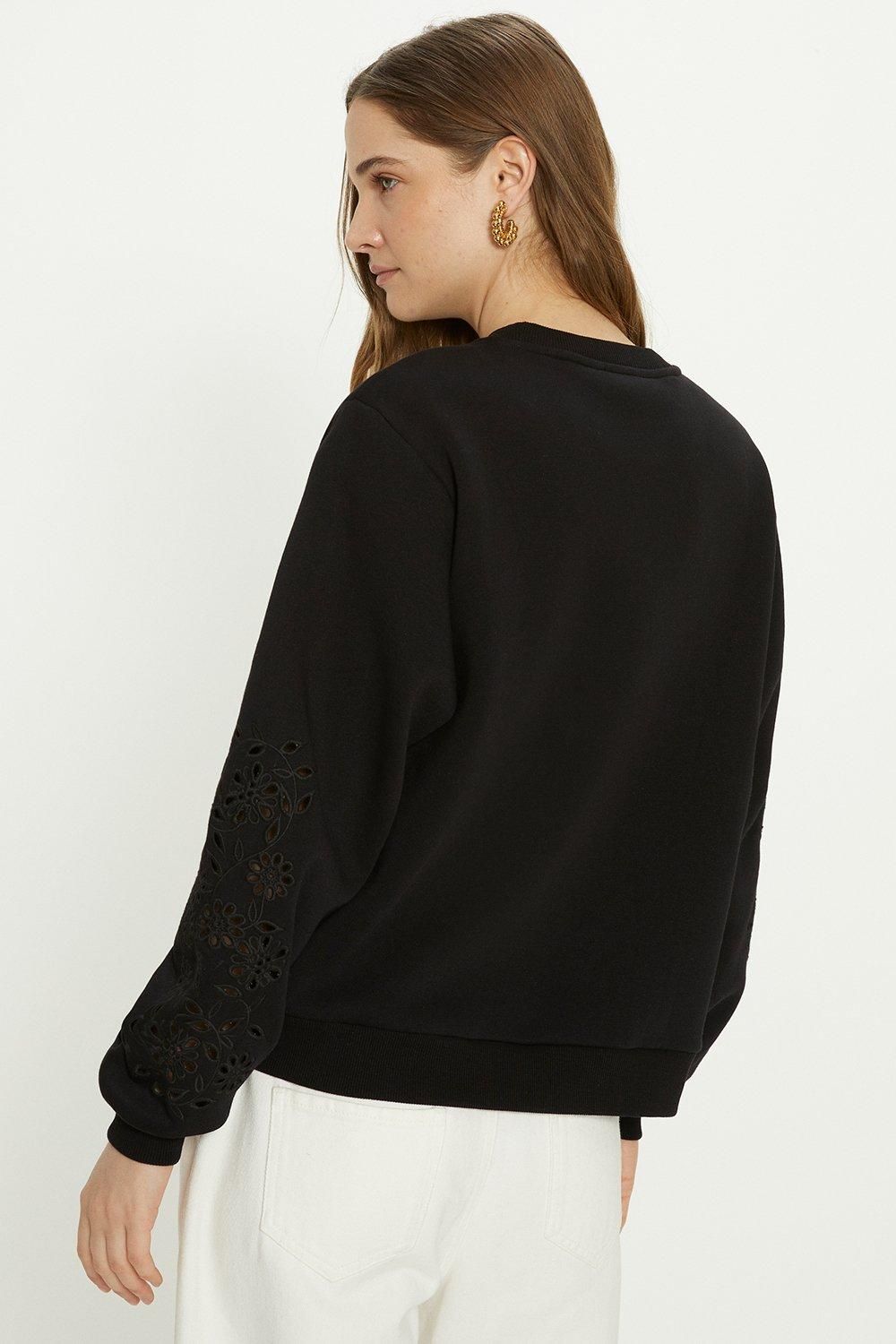 Oasis Embroidered Broderie Sleeve Sweatshirt Black image 3