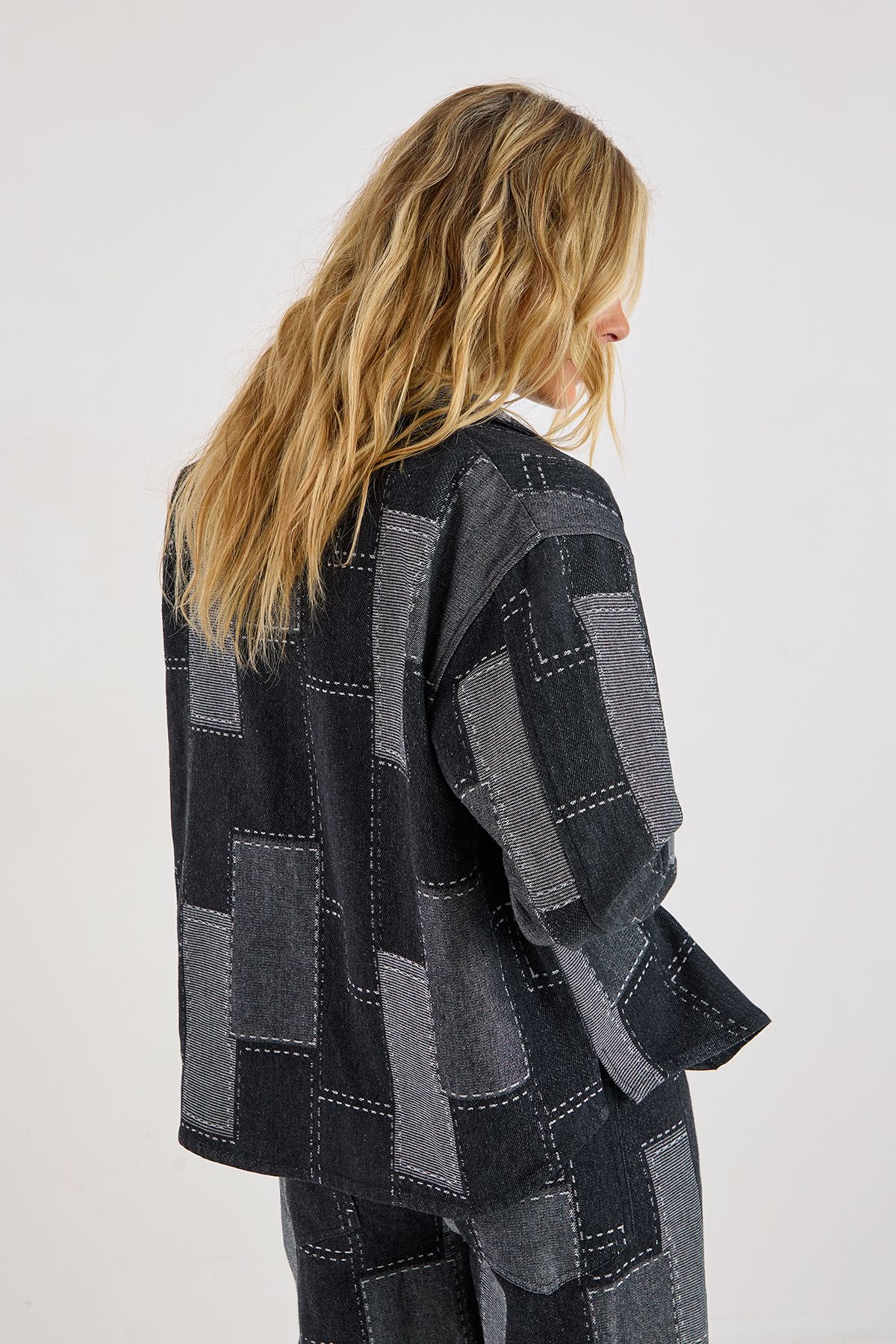 NastyGal Patchwork Denim Long Sleeve Oversized Shirt Black image 4