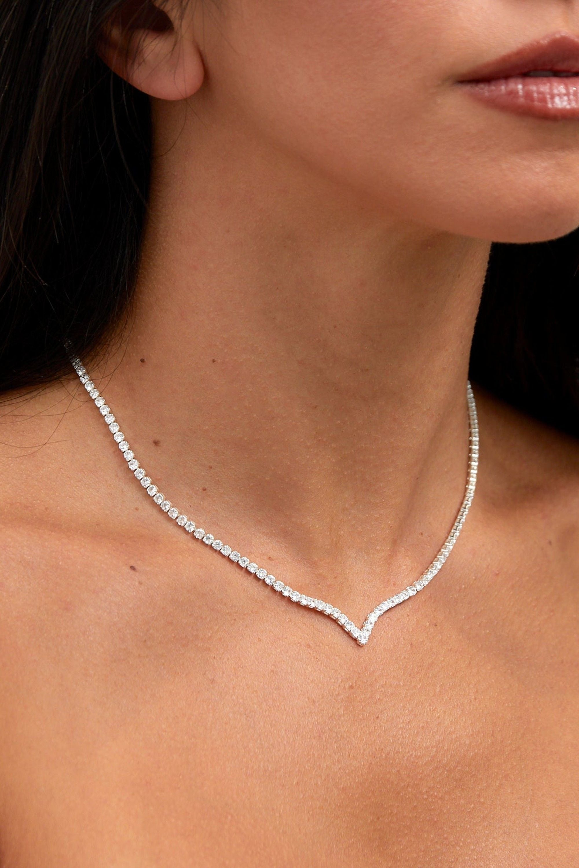 Linzi Evermore Silver V-Shape Tennis Necklace image 5