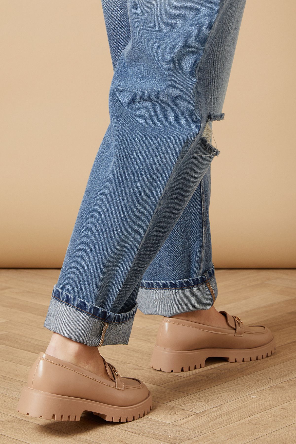 Oasis Zerrith Faux Leather Snaffle Detail Chunky Loafers Beige image 4