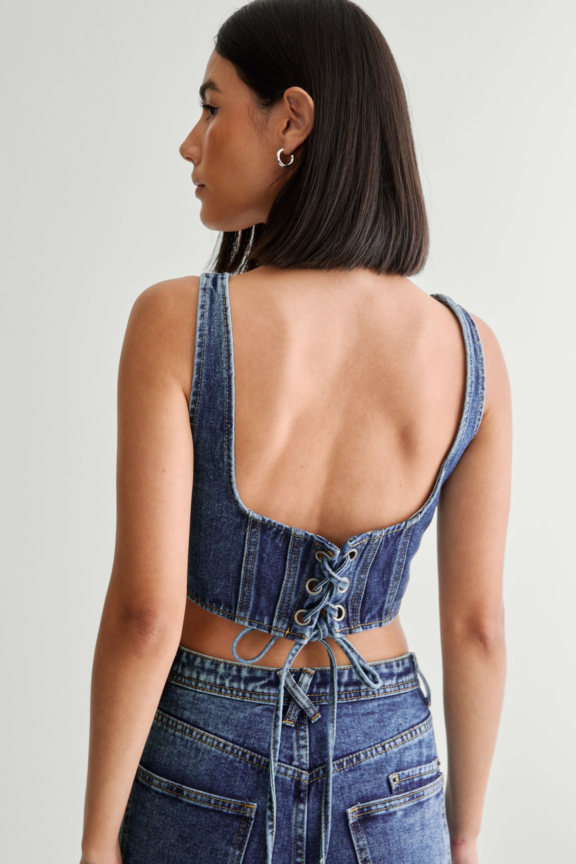 NastyGal DENIM LACE BACK CORSET BRALET Authentic Midwash image 4