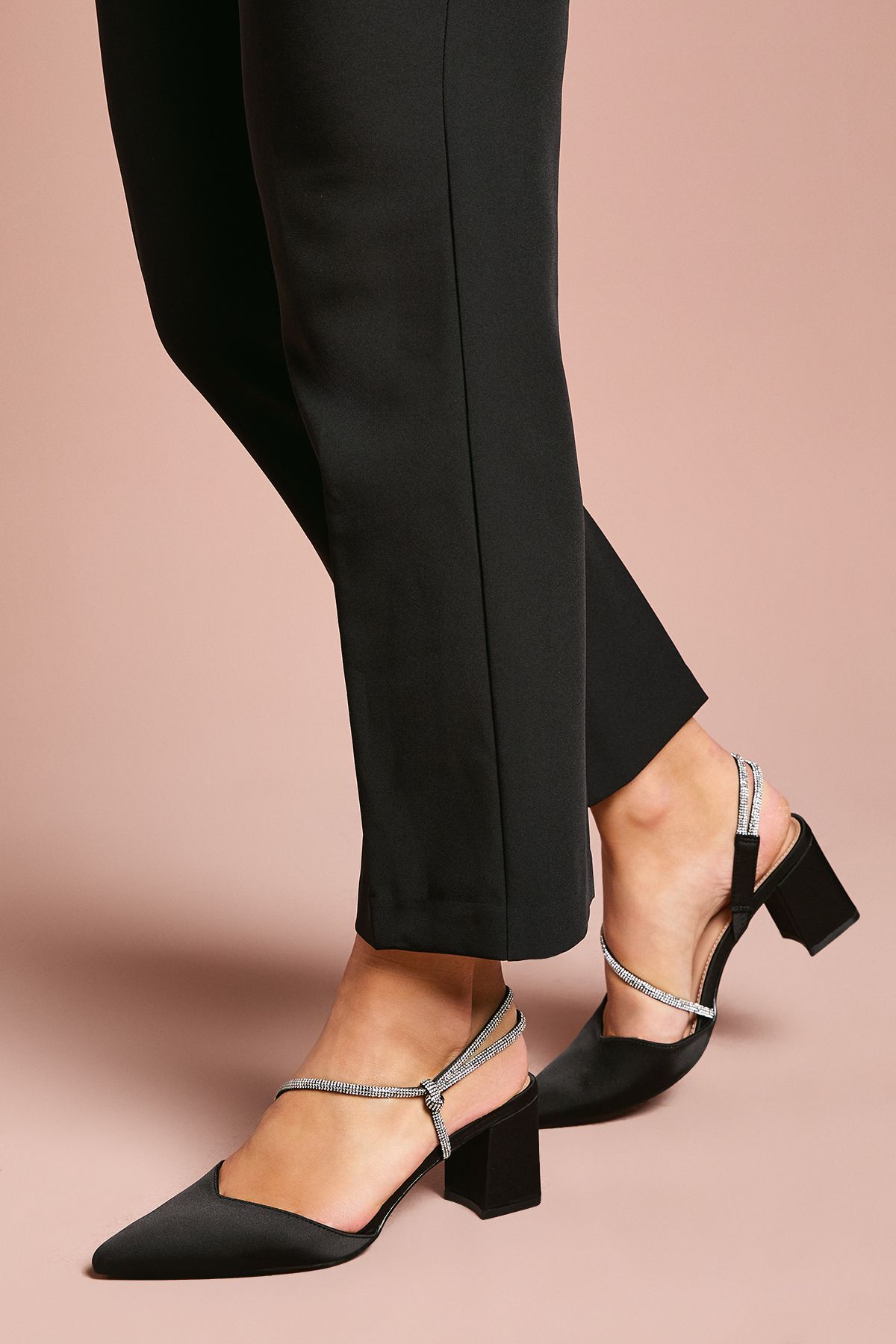 Coast Wide Fit Deyla Satin Diamante Asymmetric Strap High Clock Heel Court Shoes Black image 1