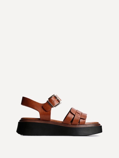 Linzi Zuri Tan Faux Leather Woven Flatform Sandals