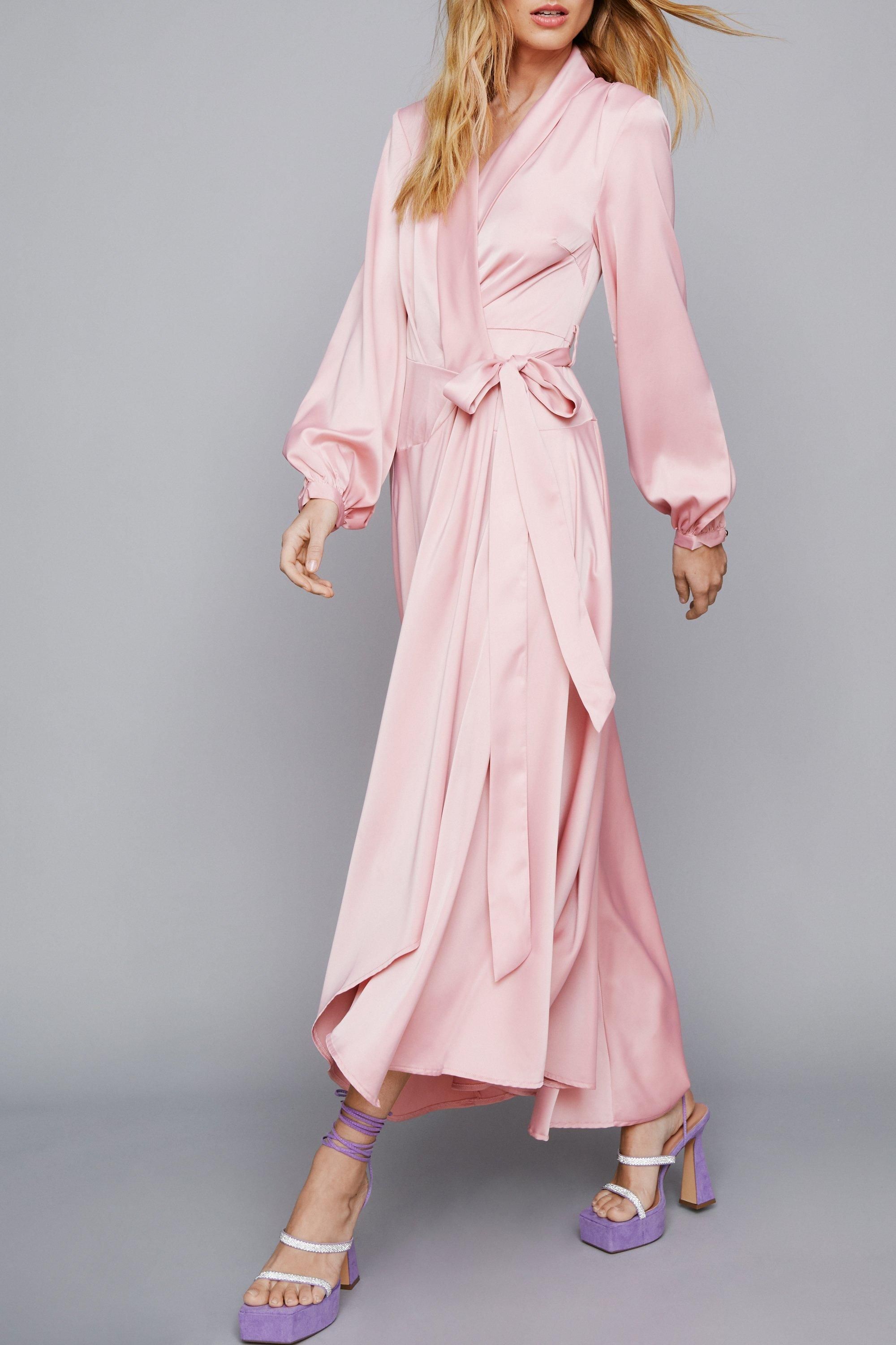 Pink Nasty Gal Satin Wrap Dress Buy Nasty Gal Satin Long Sleeves