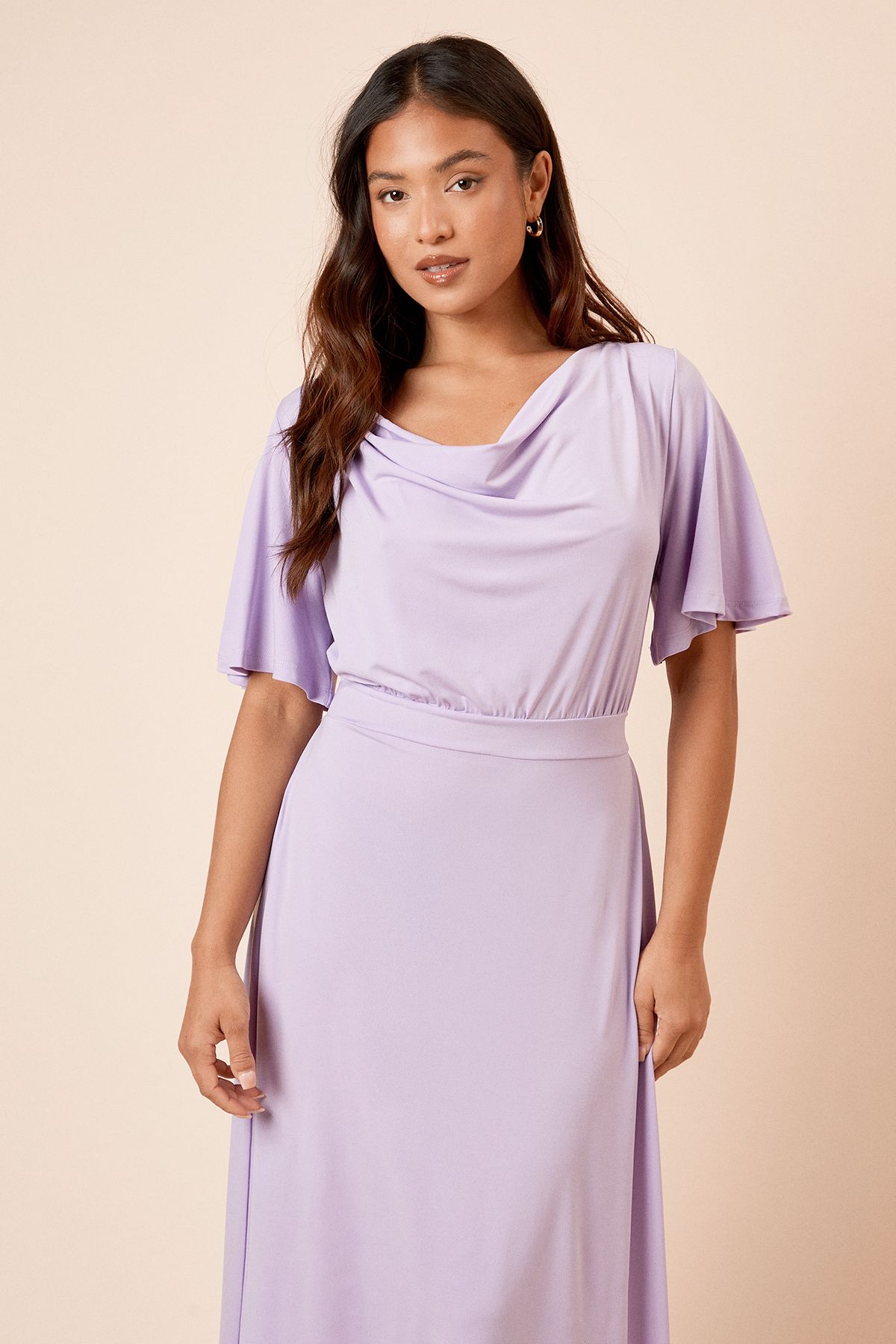 Dorothy Perkins Petite Cowl Neck Tie Back Jersey Midi Dress Lilac image 2