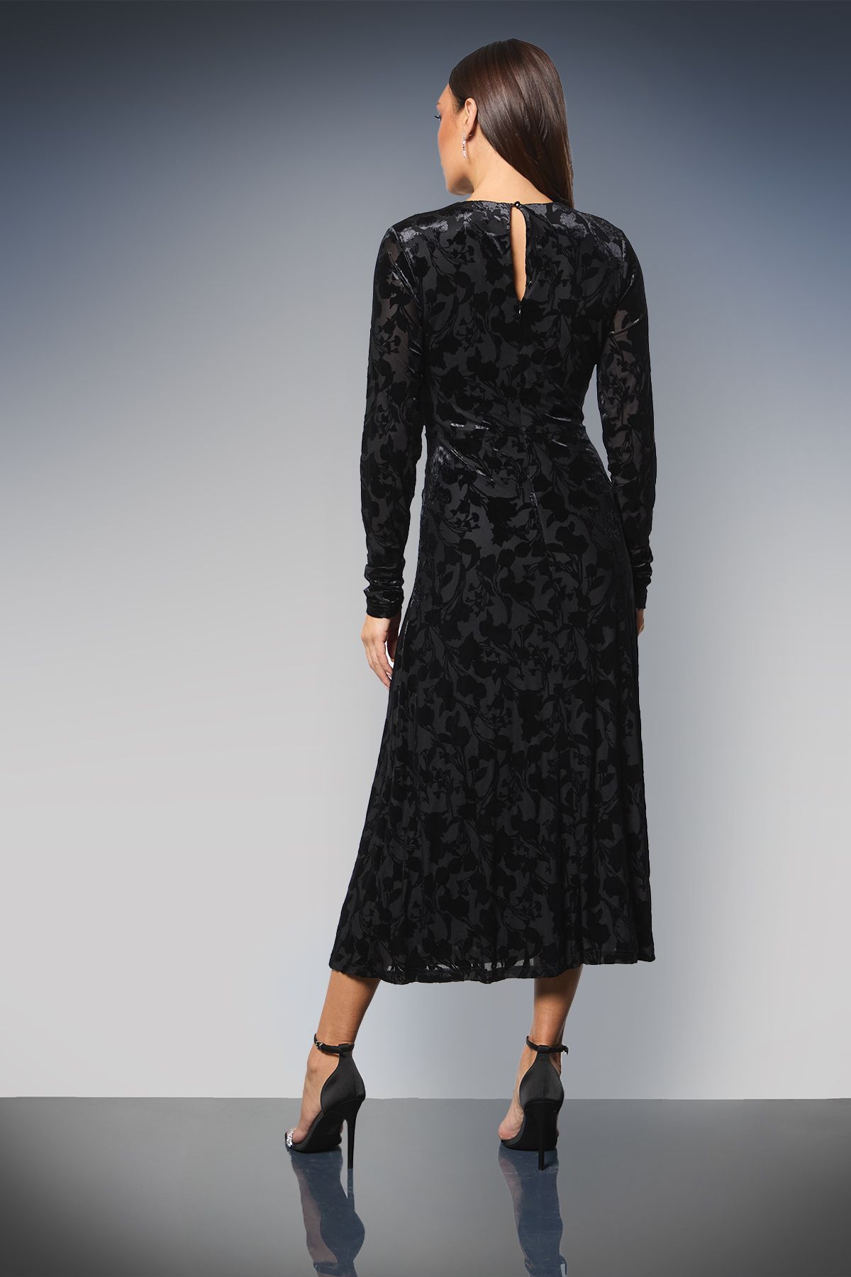Principles Twist Front Velvet Devore Midi Dress Black image 3