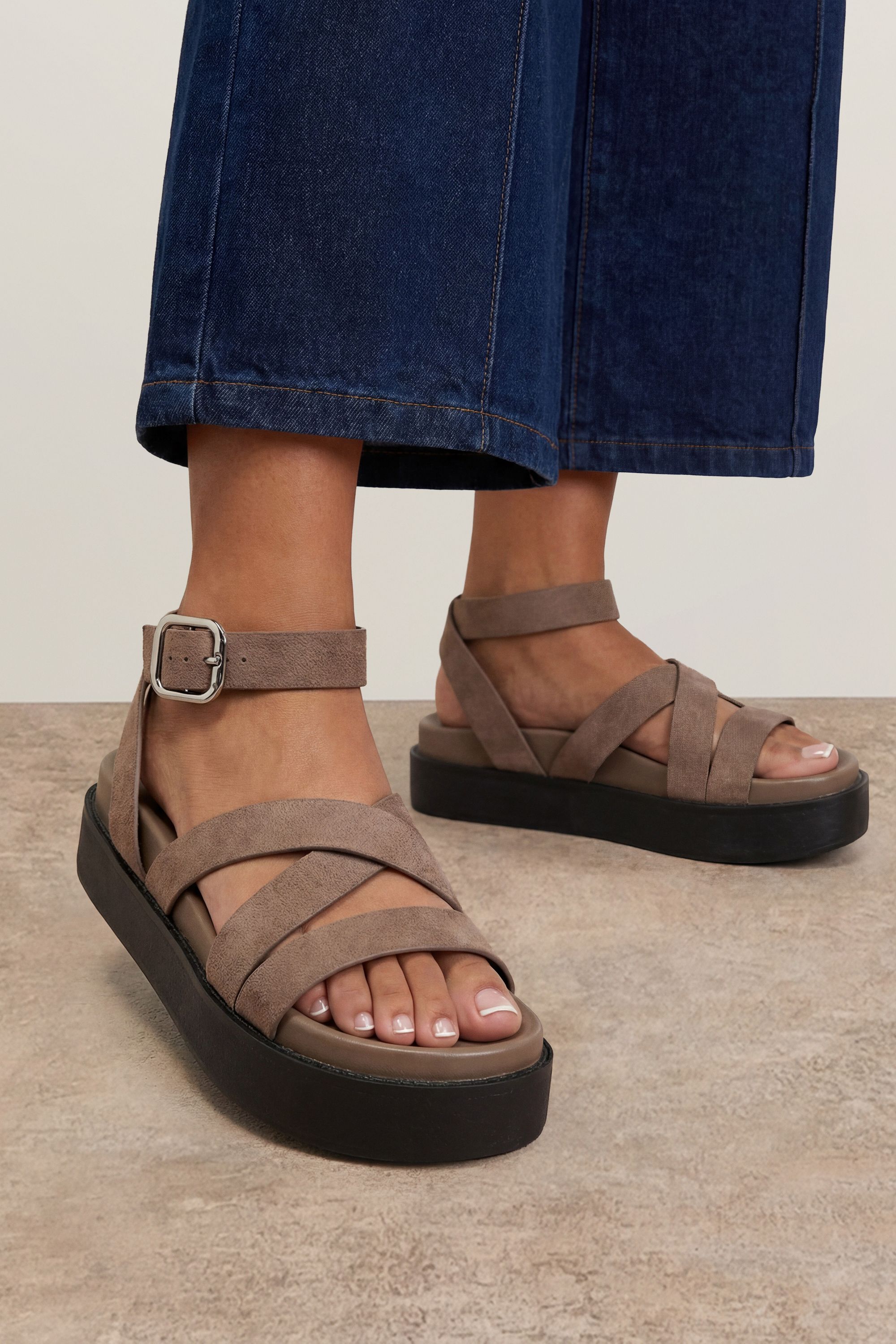 Oasis Narina Faux Suede Strappy Footbed Sandals Beige