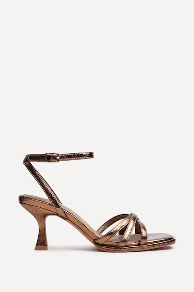 Linzi Faro Bronze Faux Leather Strappy Heeled Sandals