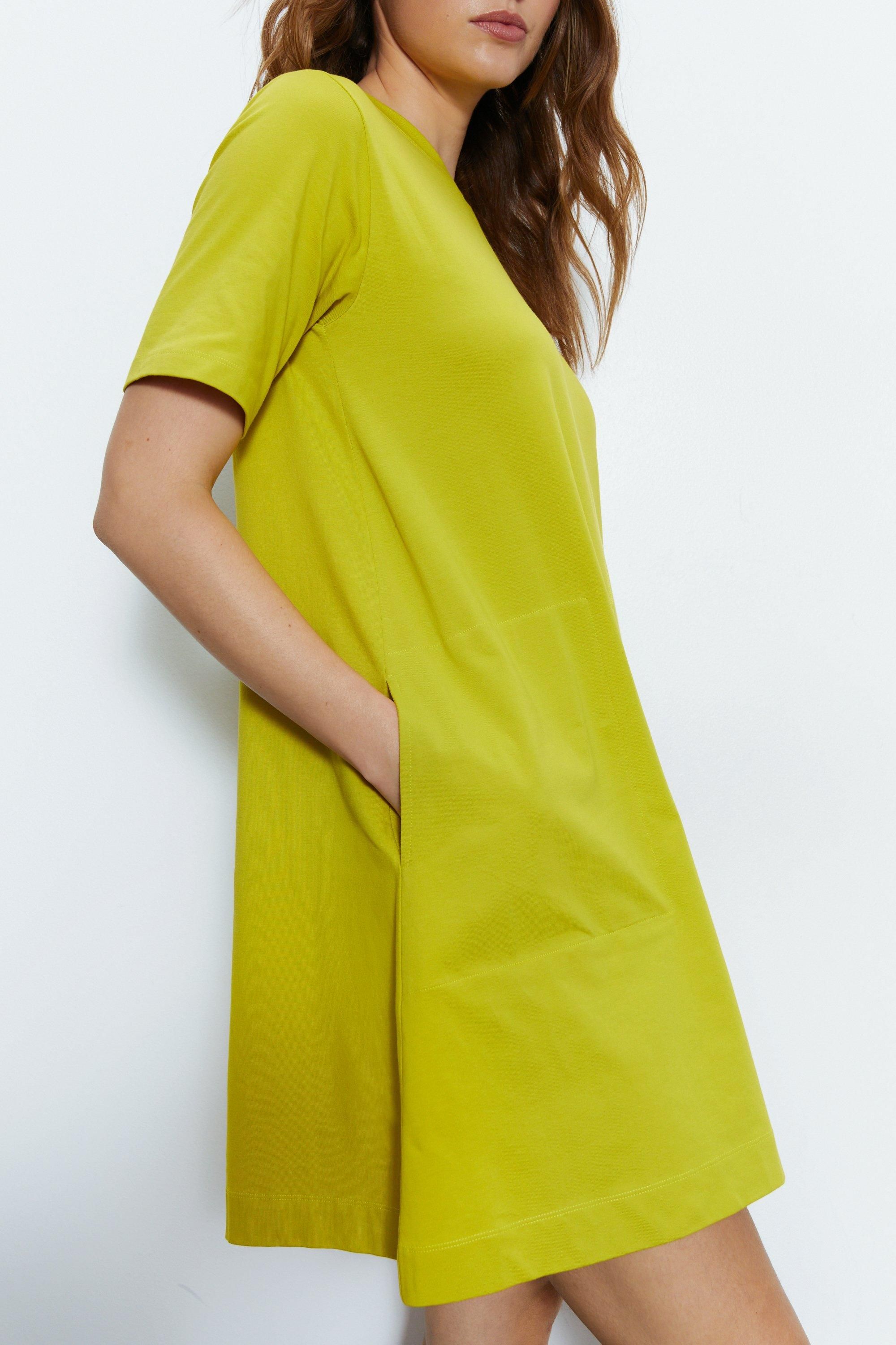 Warehouse Clean Cotton Trapeze Mini Dress Lime image 3