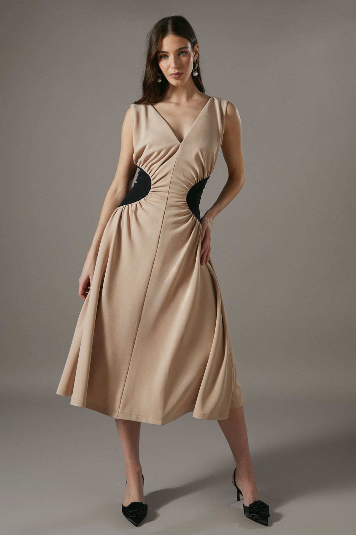 Coast Contrast Waist Midi Dress Black/nude image 1