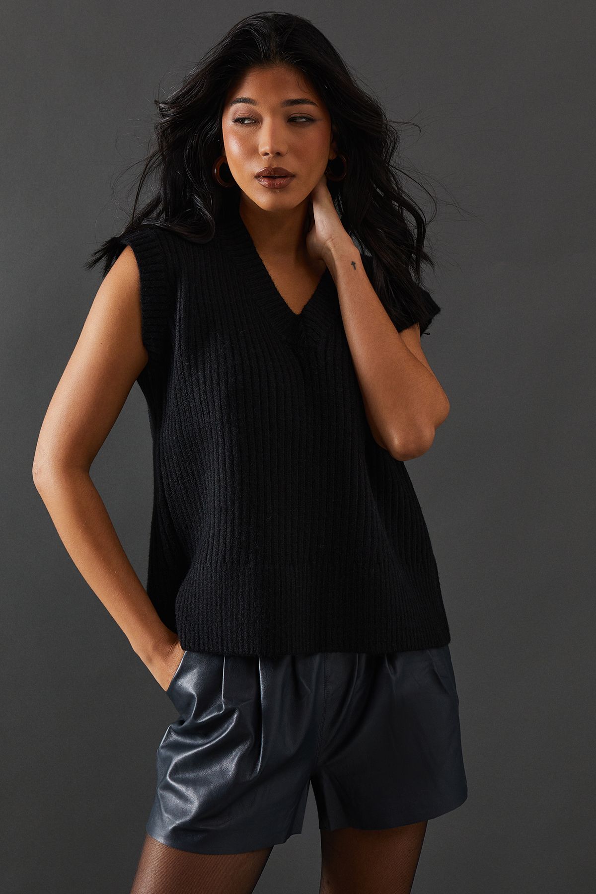Warehouse V Neck Knitted Vest Black image 4