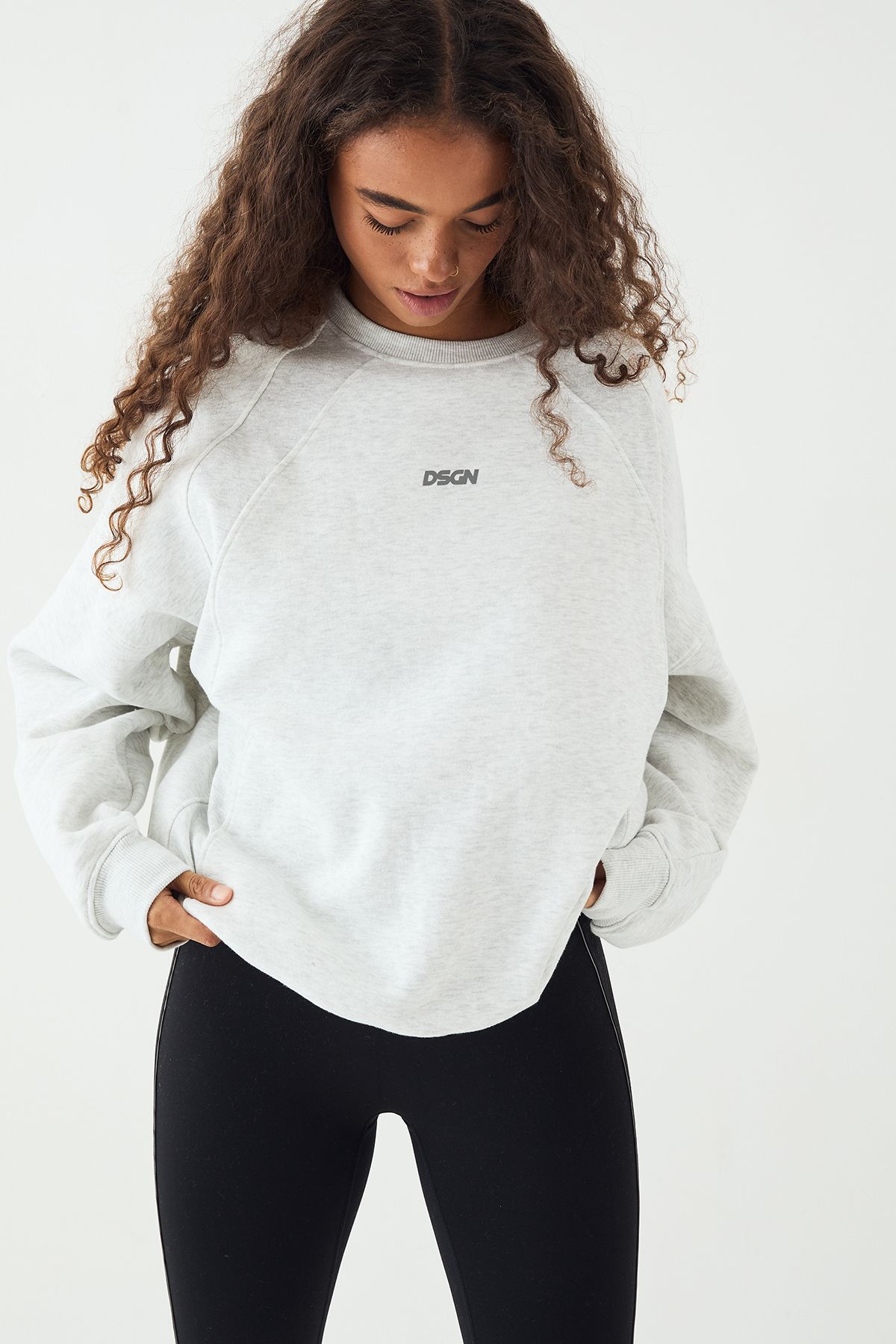 DSGN Studio DSGN Studio Reflective Raglan Seam Oversized Sweatshirt Ash Grey