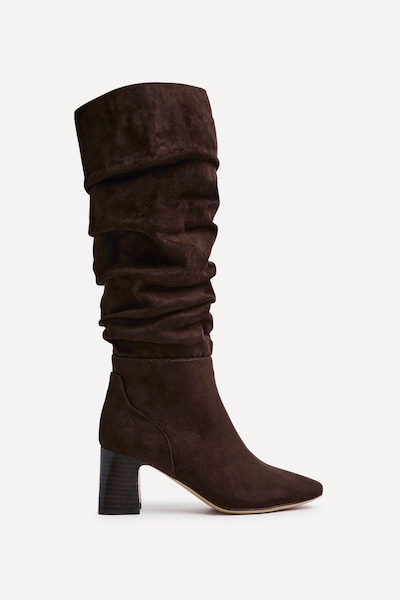 Linzi Alpine Dark Brown Faux Suede Ruched Long Boot