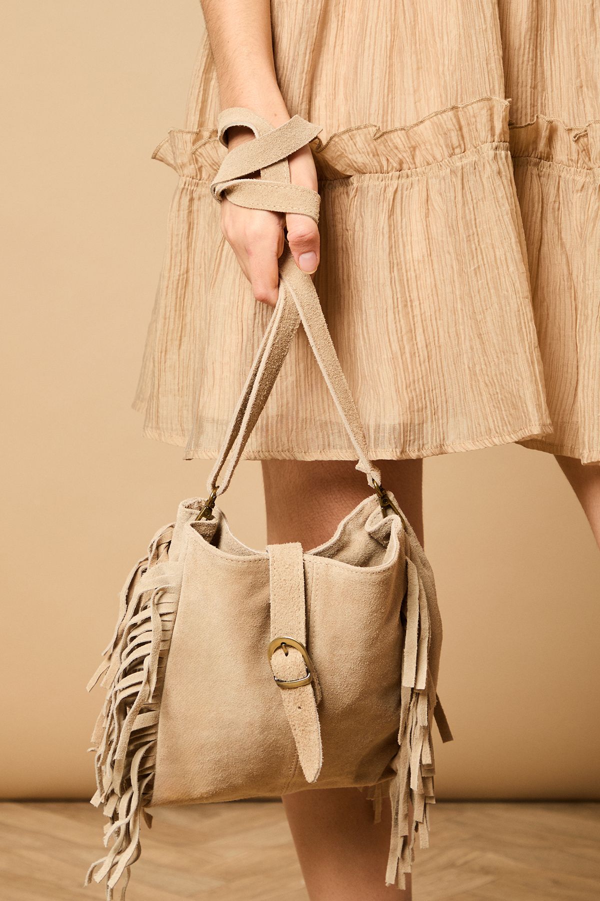 Oasis Orithya Suede Tassel Detail Shoulder Bag Beige image 2