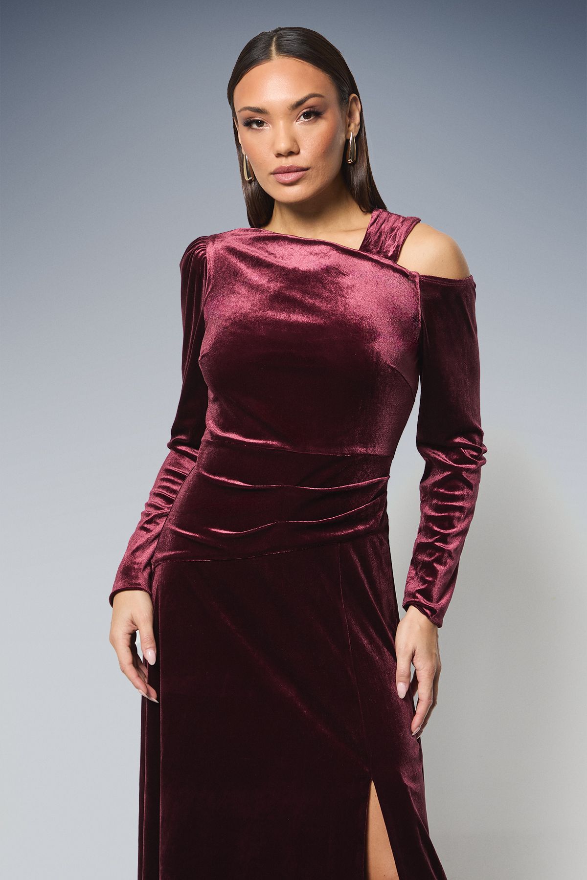 Principles Asymmetric Neck Velvet Midi Dress Plum image 2