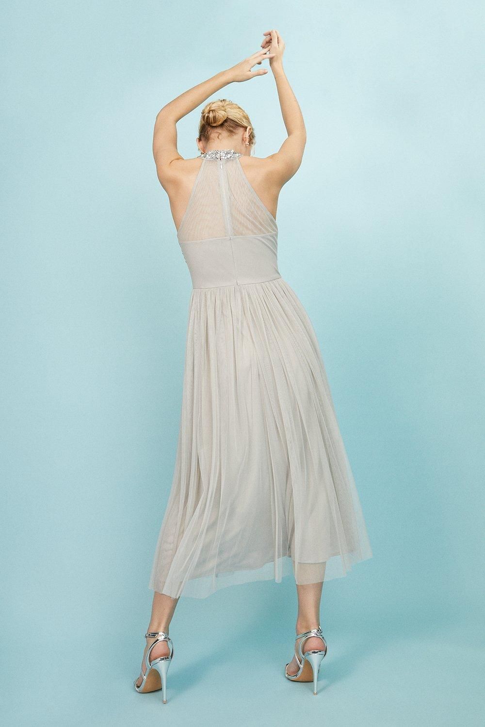 Coast Embellished Pleated Midi Dress Silver image 3